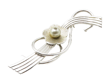 VAN DELL 925 Sterling Silver  Vintage Shiny Flower Swirl Brooch Pin  BP6533