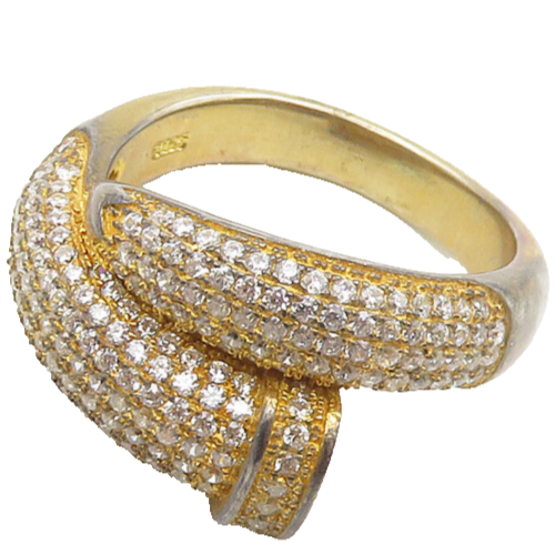 925 Silver  Vintage Cubic Zirconia Encrusted Bypass Band Ring Sz 7  RG18223