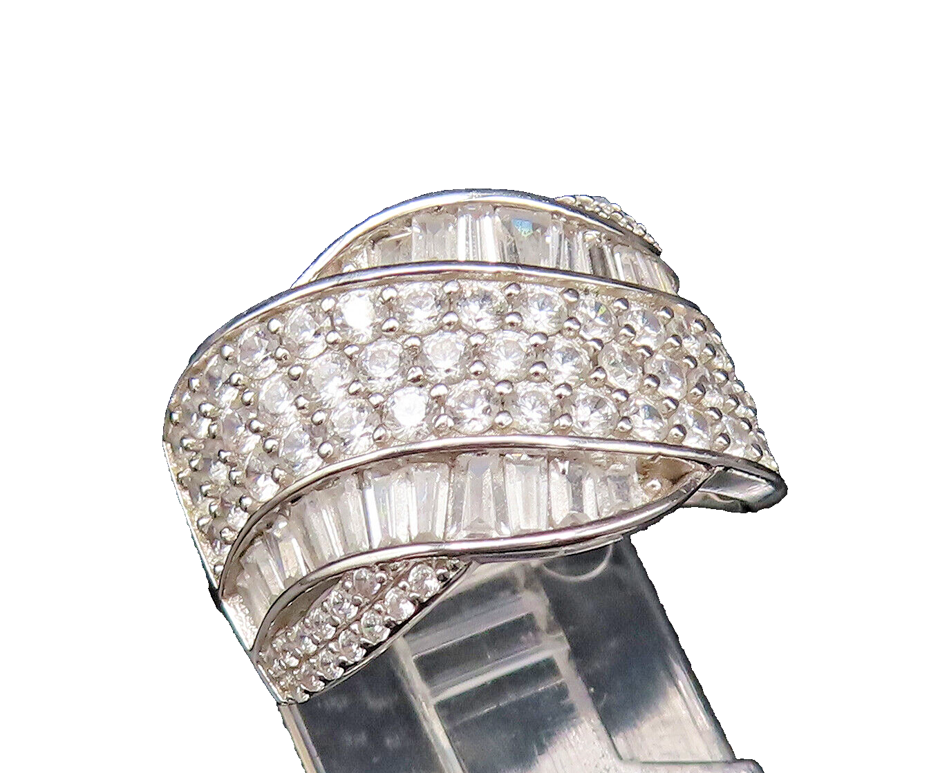 925 Silver  Vintage Multi Shape Cubic Zirconia Swirl Band Ring Sz 7  RG25900