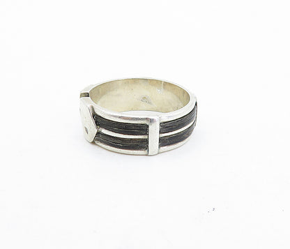 925 Sterling Silver  Vintage Shiny Two Tone Round Band Ring Sz 9.5  RG5112