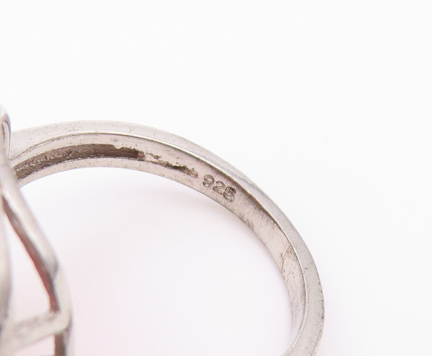 925 Sterling Silver Vintage Ring Faceted Carnelian Halo CZ Band  Sz 7.5  RG36569