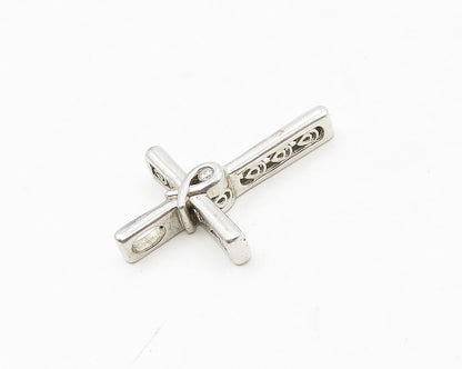 925 Sterling Silver  Shiny Genuine Diamond Religious Cross Pendant  PT14146