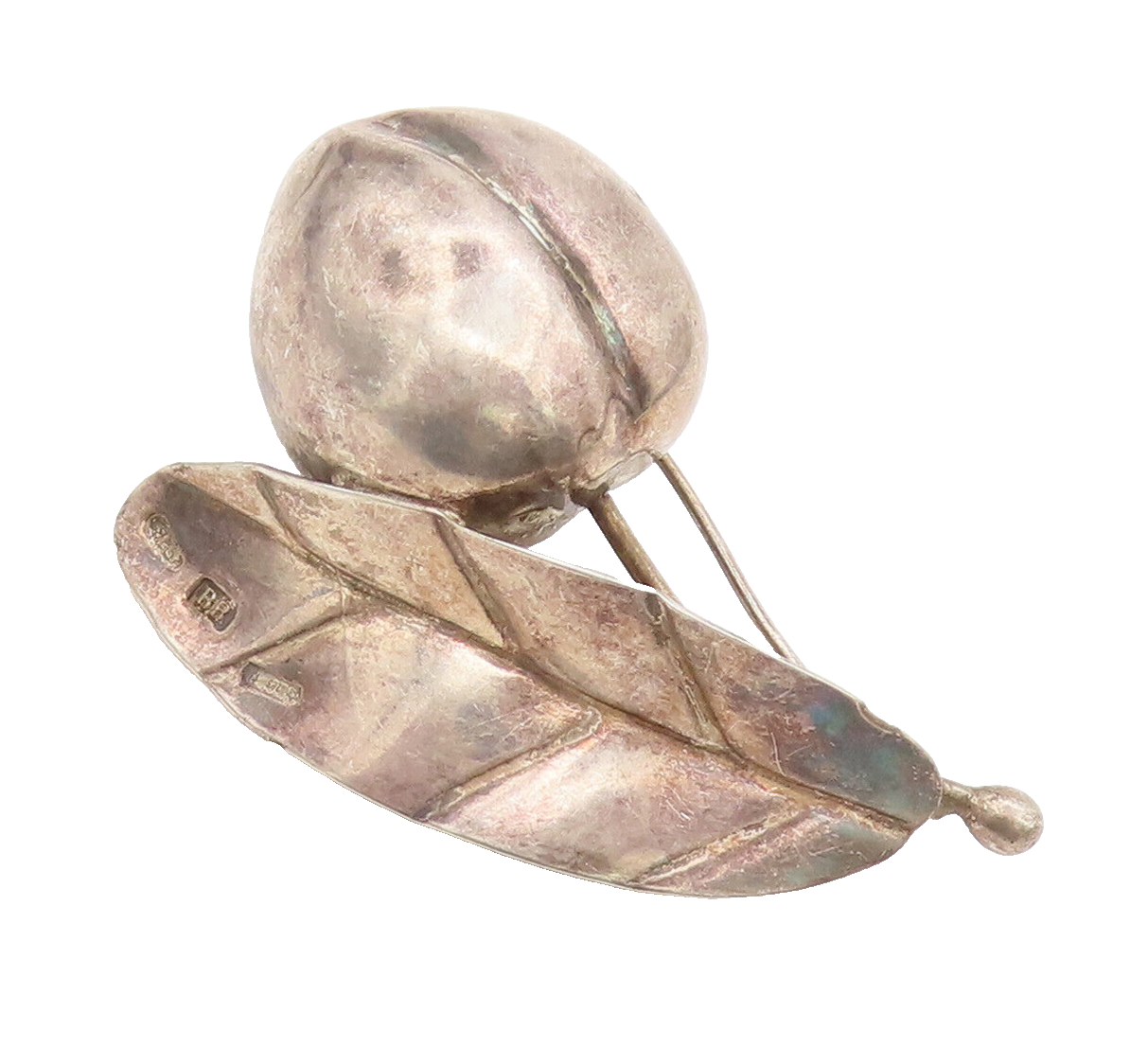 BR ENGLAND 925 Sterling Silver  Vintage Solid Cherry Leaf Brooch Pin  BP10392