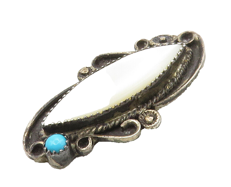 NAVAJO 925 Silver  Vintage Mother Of Pearl & Turquoise Swirl Pendant  PT13196