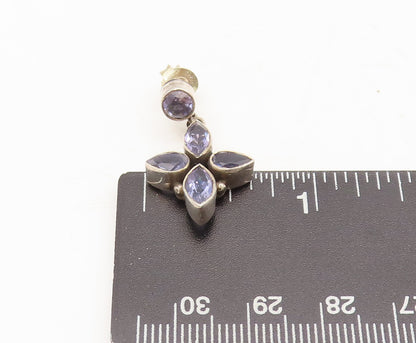 925 Sterling Silver  Vintage Purple Topaz Petal Drop Floral Earrings  EG12665