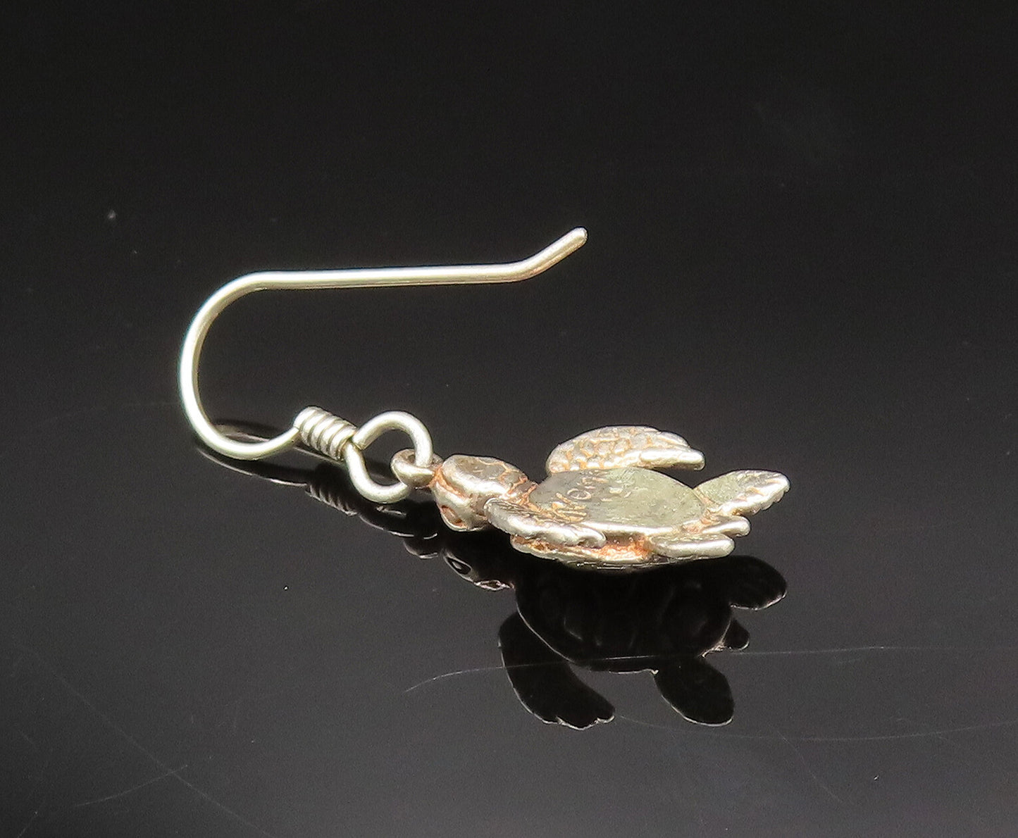 925 Sterling Silver  Vintage Sculpted Sea Turtle Dangle Earrings  EG11777