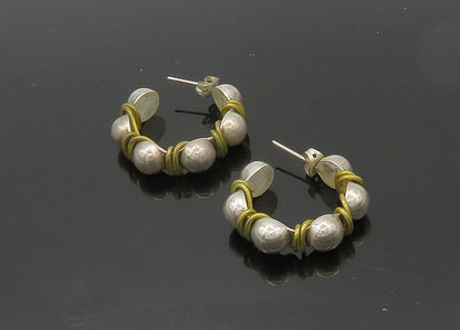 MEXICO 925 Sterling Silver  Vintage Two Tone Pattern JHoop Earrings  EG9827