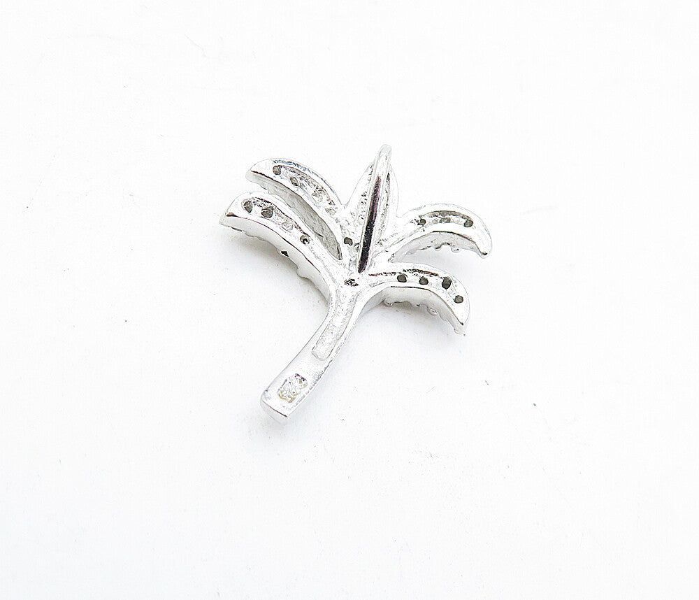 925 Sterling Silver  Topaz Petite Polished Palm Tree Motif Pendant  PT3463