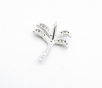 925 Sterling Silver  Topaz Petite Polished Palm Tree Motif Pendant  PT3463