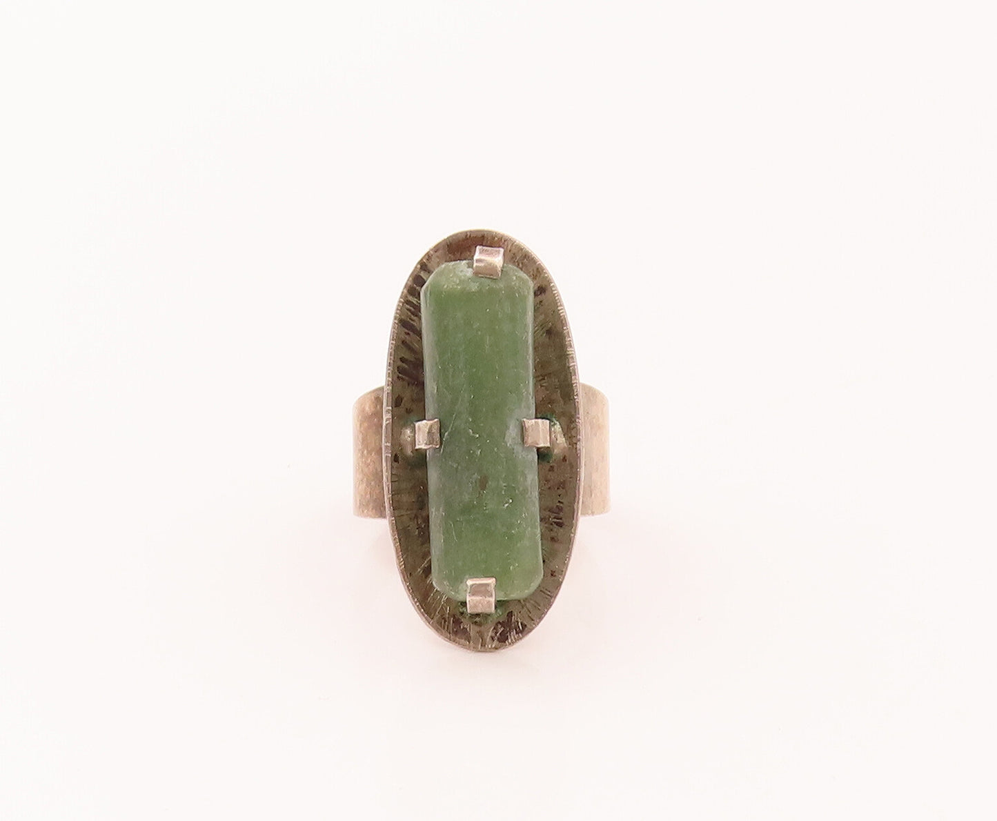 EUROPE 925 Silver  Vintage Green Tourmaline Disk Clamped Ring Sz 5.5 RG26589