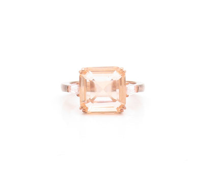 925 Sterling Silver Vintage Ring Rose Gold Plated Morganite & CZ  Sz 7  RG30103