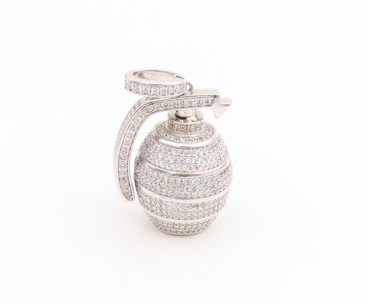925 Sterling Silver Vintage Pendant Round CZ Cluster Grenade Bomb Charm  PT25634