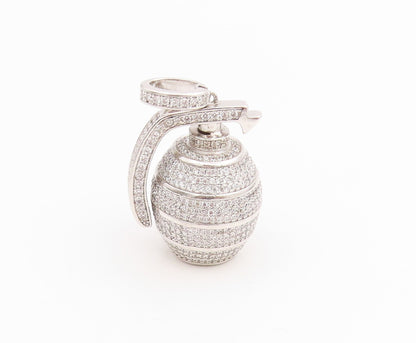 925 Sterling Silver Vintage Pendant Round CZ Cluster Grenade Bomb Charm  PT25634