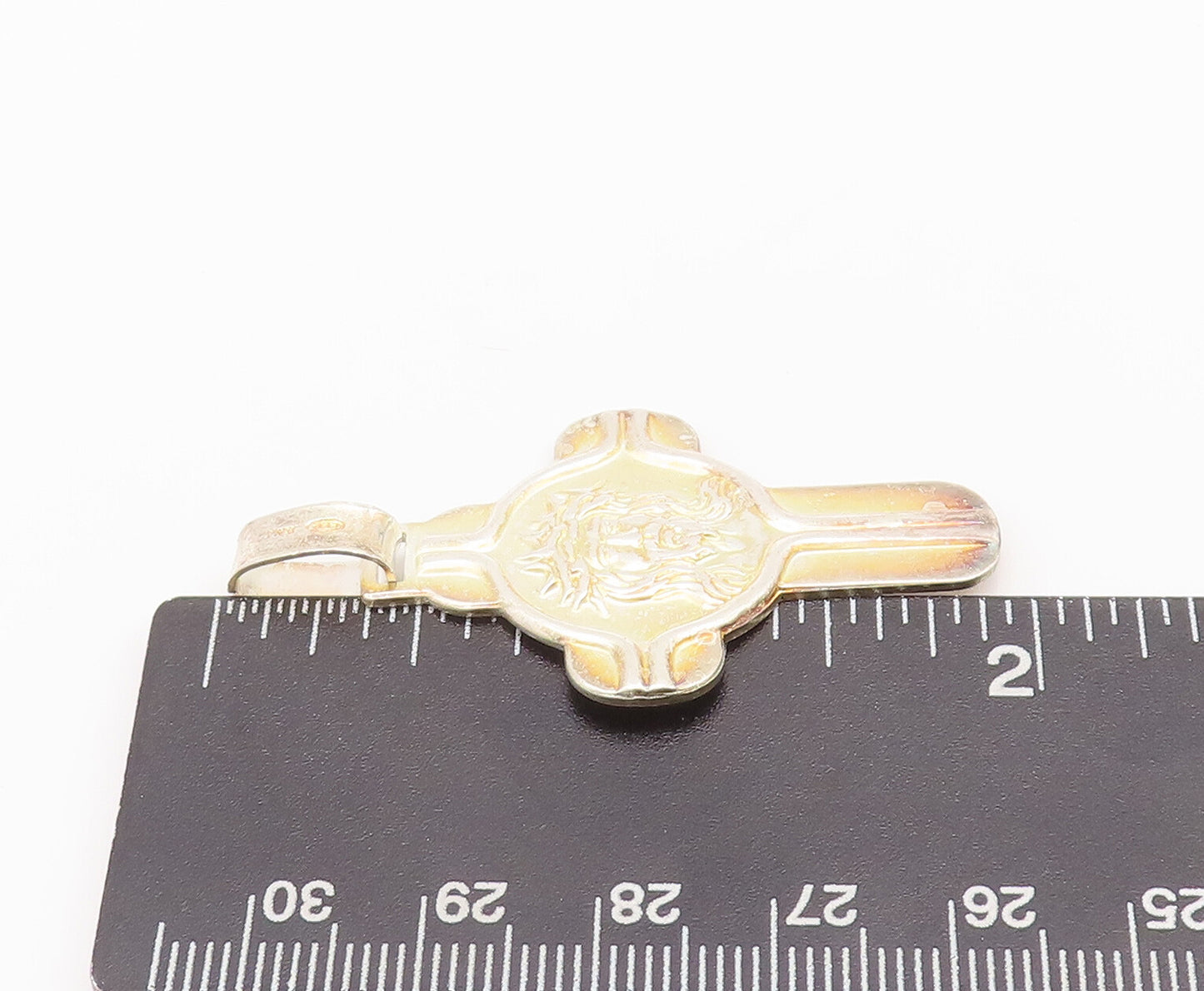 925 Sterling Silver Vintage Pendant Solid Gold Plated Carved Jesus Cross PT22776