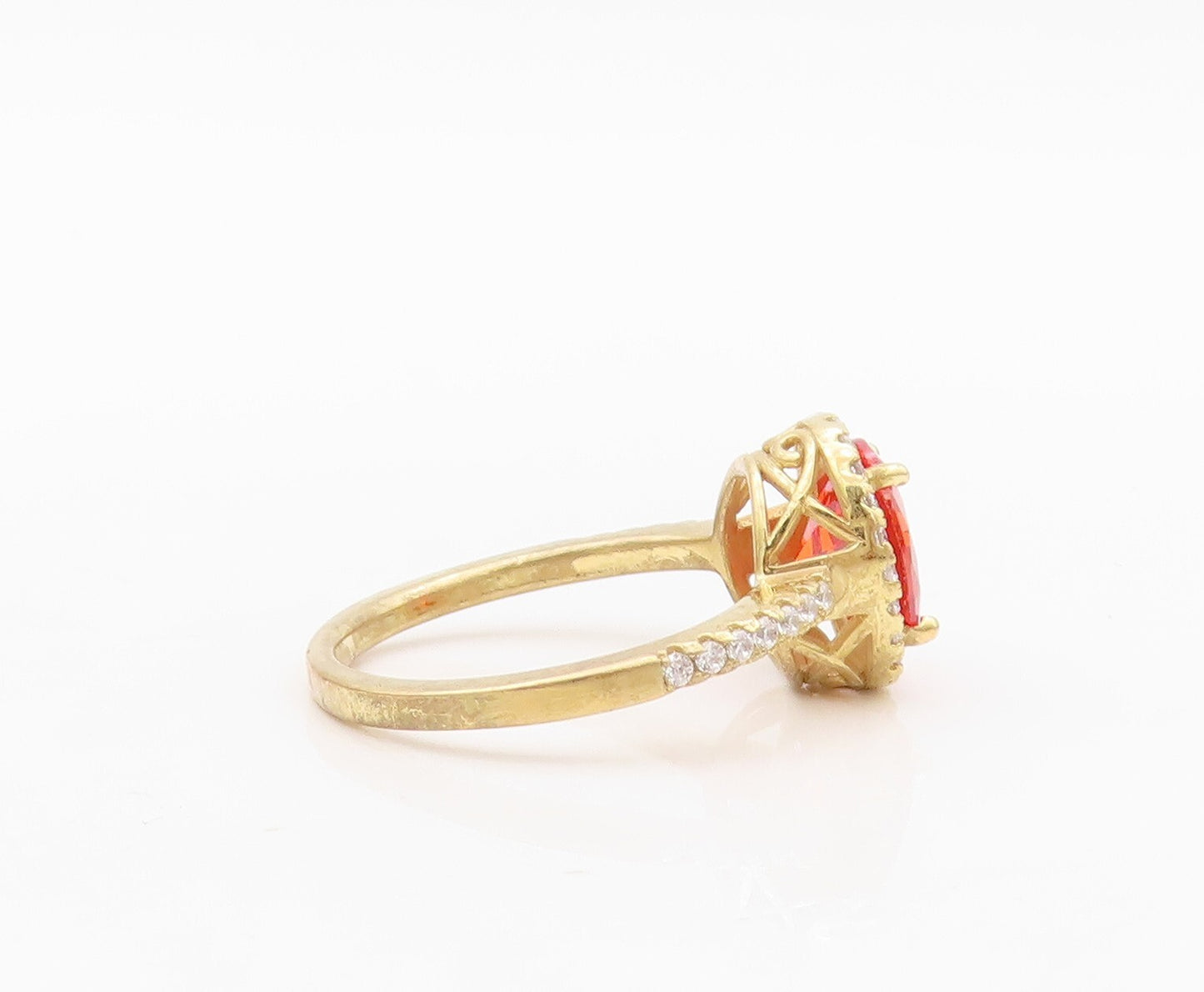 925 Sterling Silver Vintage Ring Gold Plated Orange & White CZ  Sz 7  RG30426