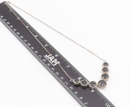 925 Sterling Silver Vintage Necklace Classic Faceted Black Spinel Chain  NE4770