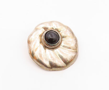 MEXICO 925 Sterling Silver  Vintage Black Onyx Fluted Round Pendant  PT6503