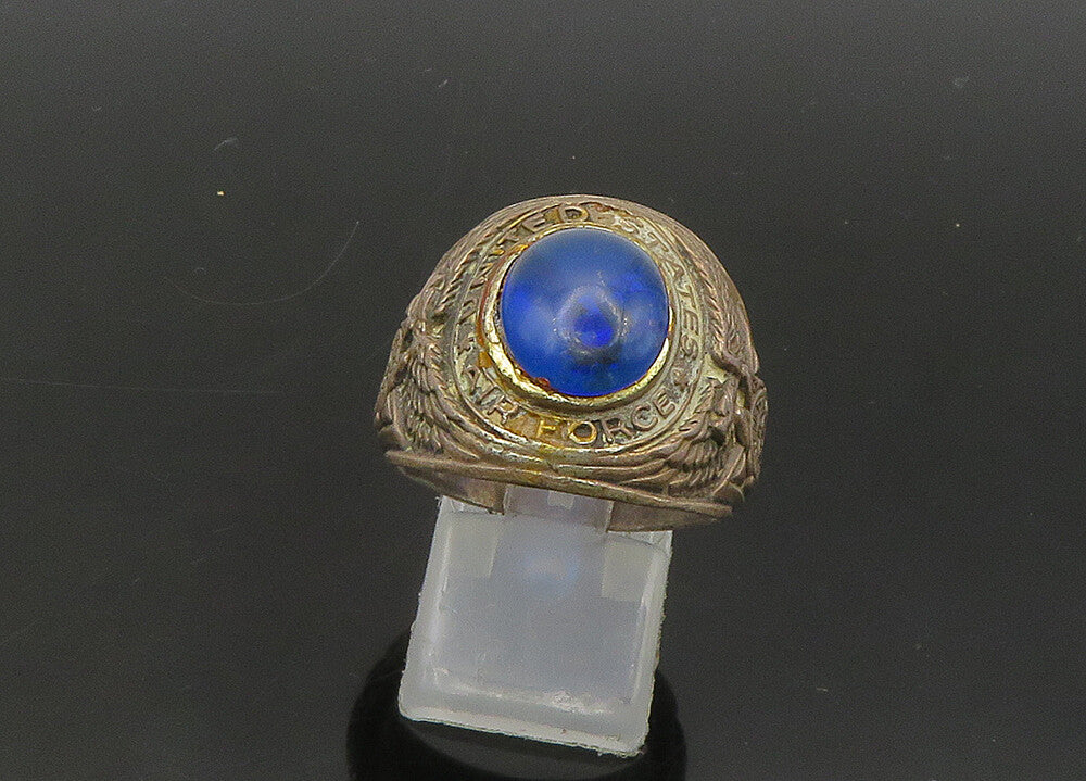 925 Silver  Vintage Antique Blue Stone US Air Force Band Ring Sz 10  RG22045