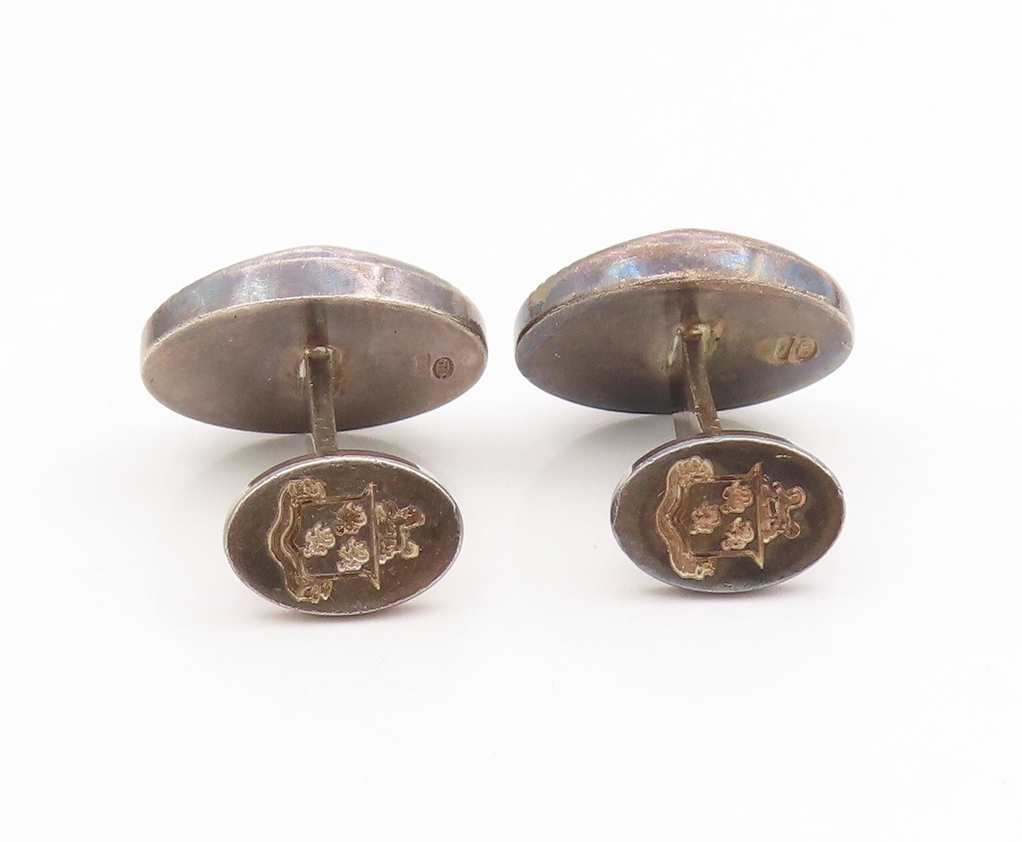 925 Sterling Silver Vintage Cuff Links ENGLAND Dark Tone Enameled Design  TR3855