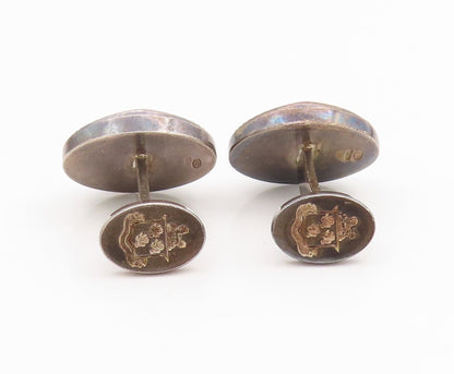 925 Sterling Silver Vintage Cuff Links ENGLAND Dark Tone Enameled Design  TR3855