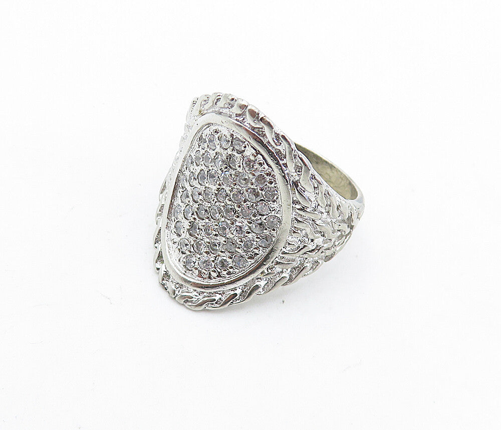 925 Silver  Vintage Cubic Zirconia Encrusted Cocktail Ring Sz 8.5  RG7159