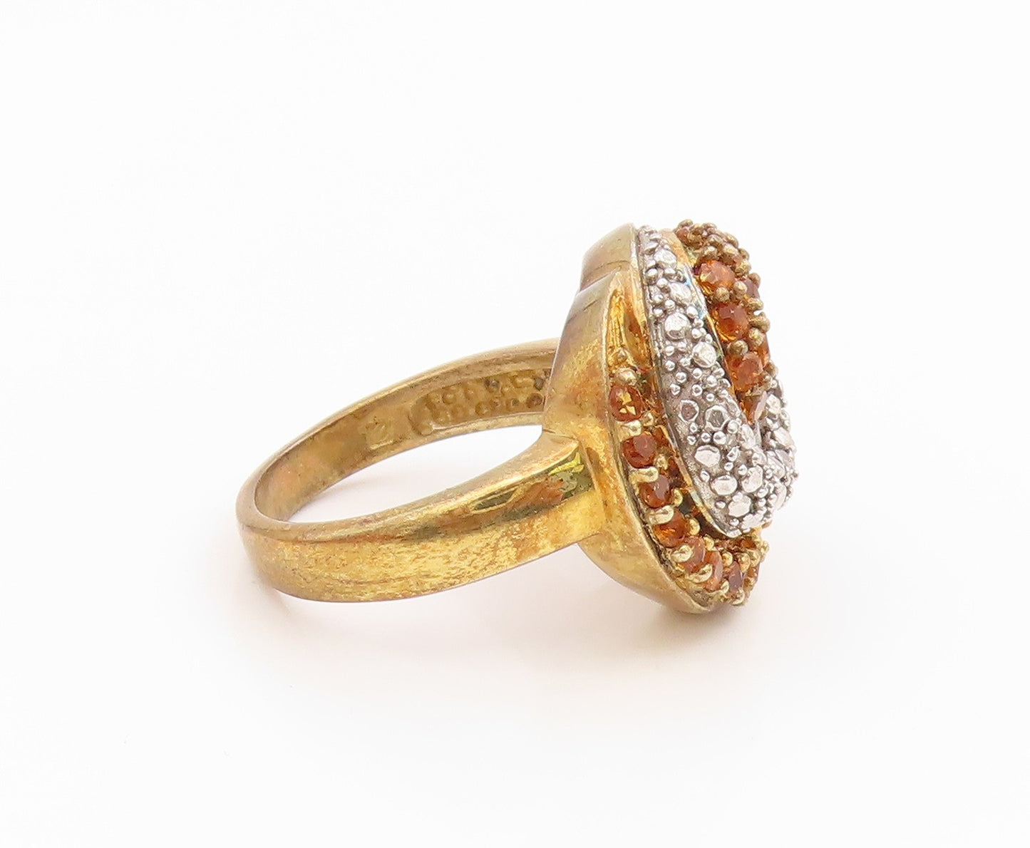 925 Sterling Silver Vintage Ring Gold Plated Citrine Spiral Band  Sz 7  RG36232
