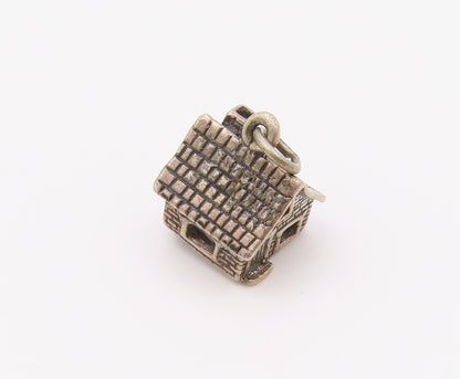 925 Sterling Silver  Vintage Petite Dark Tone Cottage House Pendant  PT17909