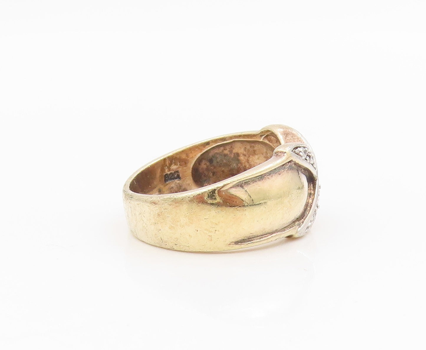 925 Sterling Silver Vintage Ring Two Tone Real Diamonds Crisscross Sz 7 RG34326