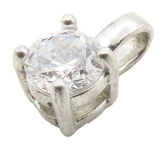 925 Sterling Silver  Round Cut Prong Set Cubic Zirconia Shiny Pendant  PT12059