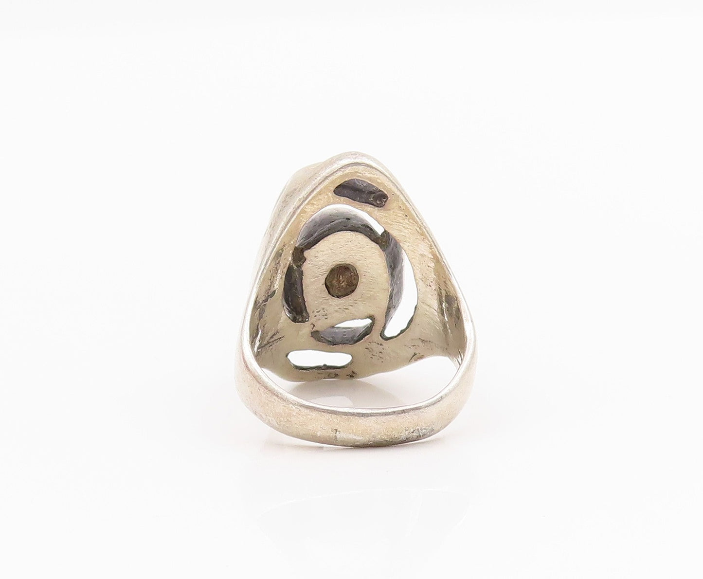 925 Sterling Silver Vintage Ring Dark Tone Brutalist Tiger's Eye  Sz 7  RG33033