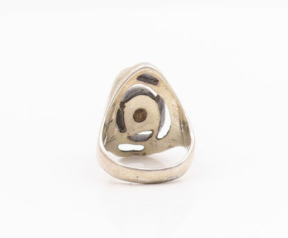 925 Sterling Silver Vintage Ring Dark Tone Brutalist Tiger's Eye  Sz 7  RG33033