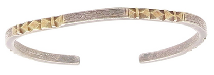 925 Sterling Silver Vintage Bracelet Two Tone Geometric Carved Cuff  BT11808