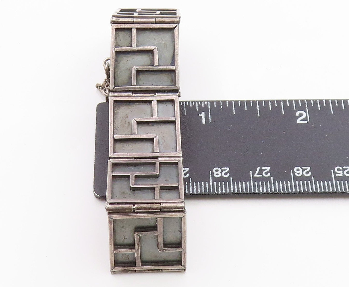 925 Sterling Silver Vintage Bracelet Modernist Geometric Panel Link  BT12037