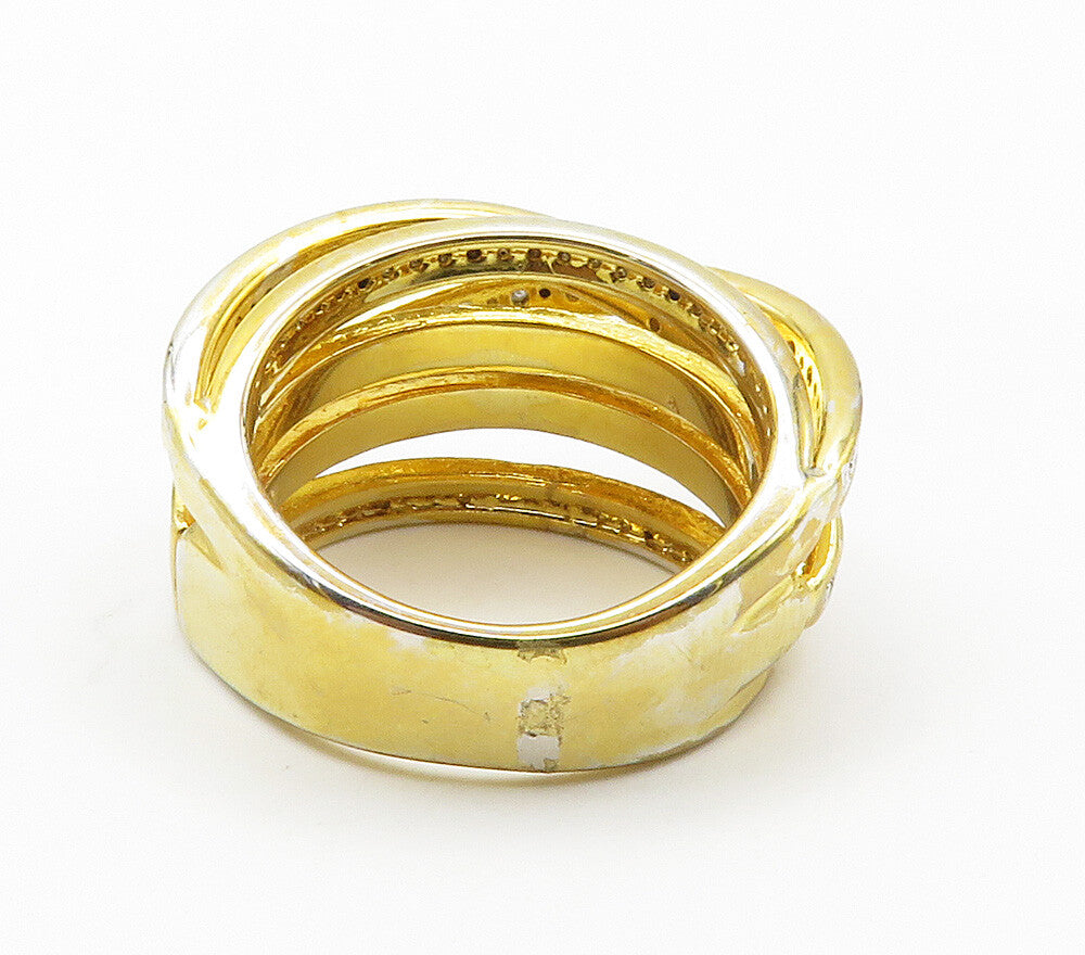 925 Sterling Silver  Genuine Diamonds Gold Plated Split Band Ring Sz 7 RG15537