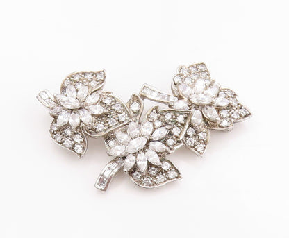 925 Sterling Silver Vintage Brooch Multi Shaped CZ Sparkling Floral Pin  BP11847