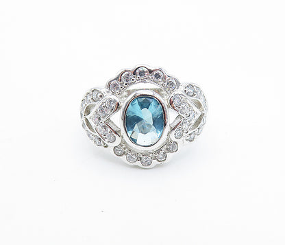 925 Sterling Silver  Blue & White Topaz Love Heart Cocktail Ring Sz 7  RG6062