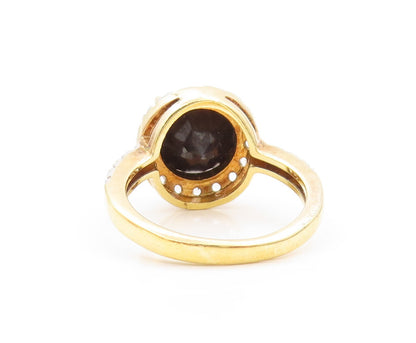 925 Sterling Silver Vintage Ring Gold Plated Sapphire Halo Topaz  Sz 7  RG31863