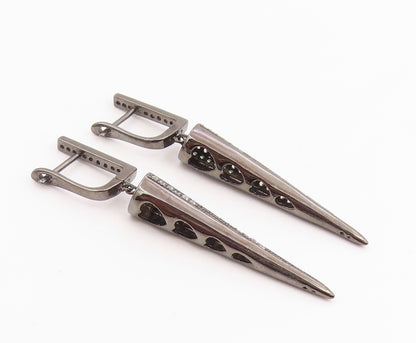 925 Sterling Silver Vintage Earrings CZ Dark Tone Geometric Cone Dangle  EG14222