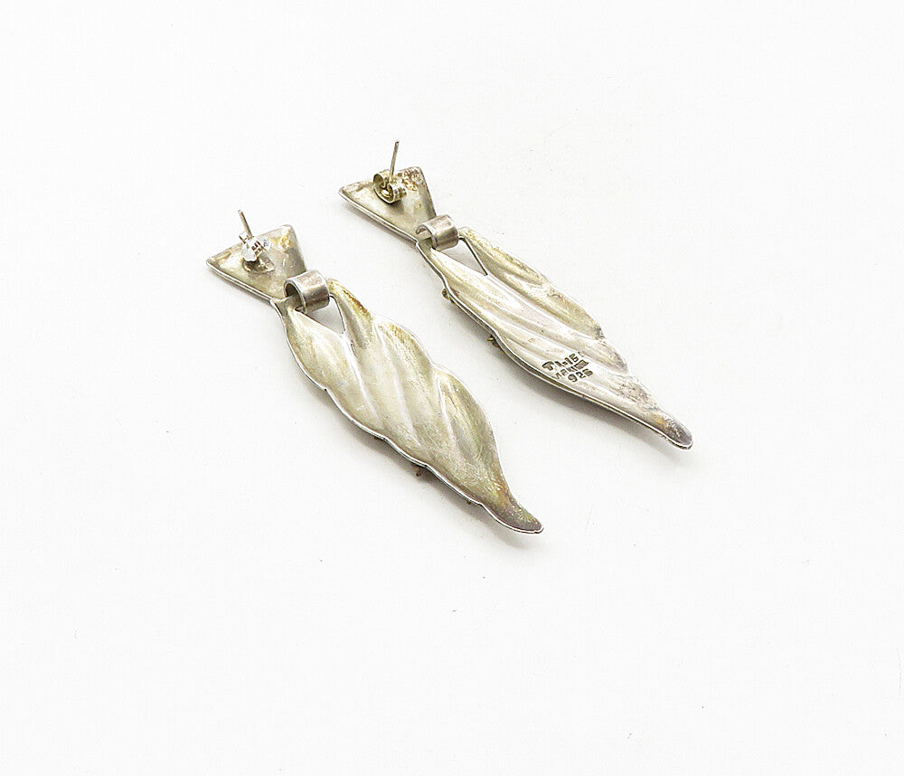 MEXICO 925 Silver  Vintage Two Tone Rope Twist Pointed Dangle Earrings  EG4674