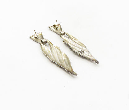 MEXICO 925 Silver  Vintage Two Tone Rope Twist Pointed Dangle Earrings  EG4674