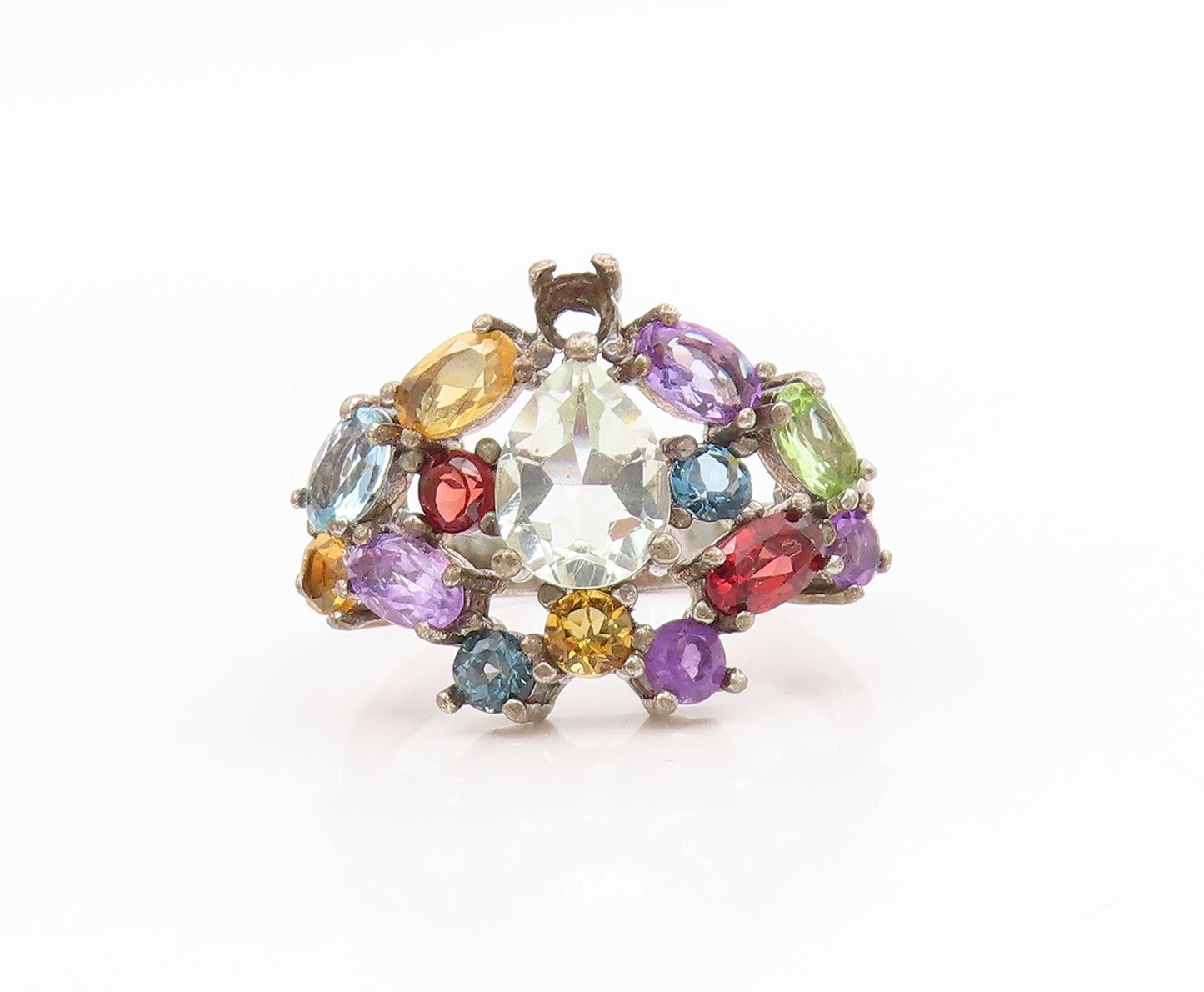 925 Sterling Silver Vintage Ring Multi Gemstone Cluster Band  Sz 8.5  RG34635