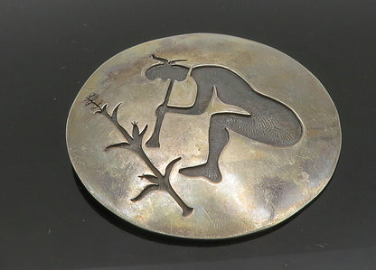 NAVAJO 925 Silver  Vintage Large Heavy Flute Player Oxidized Brooch Pin BP8193