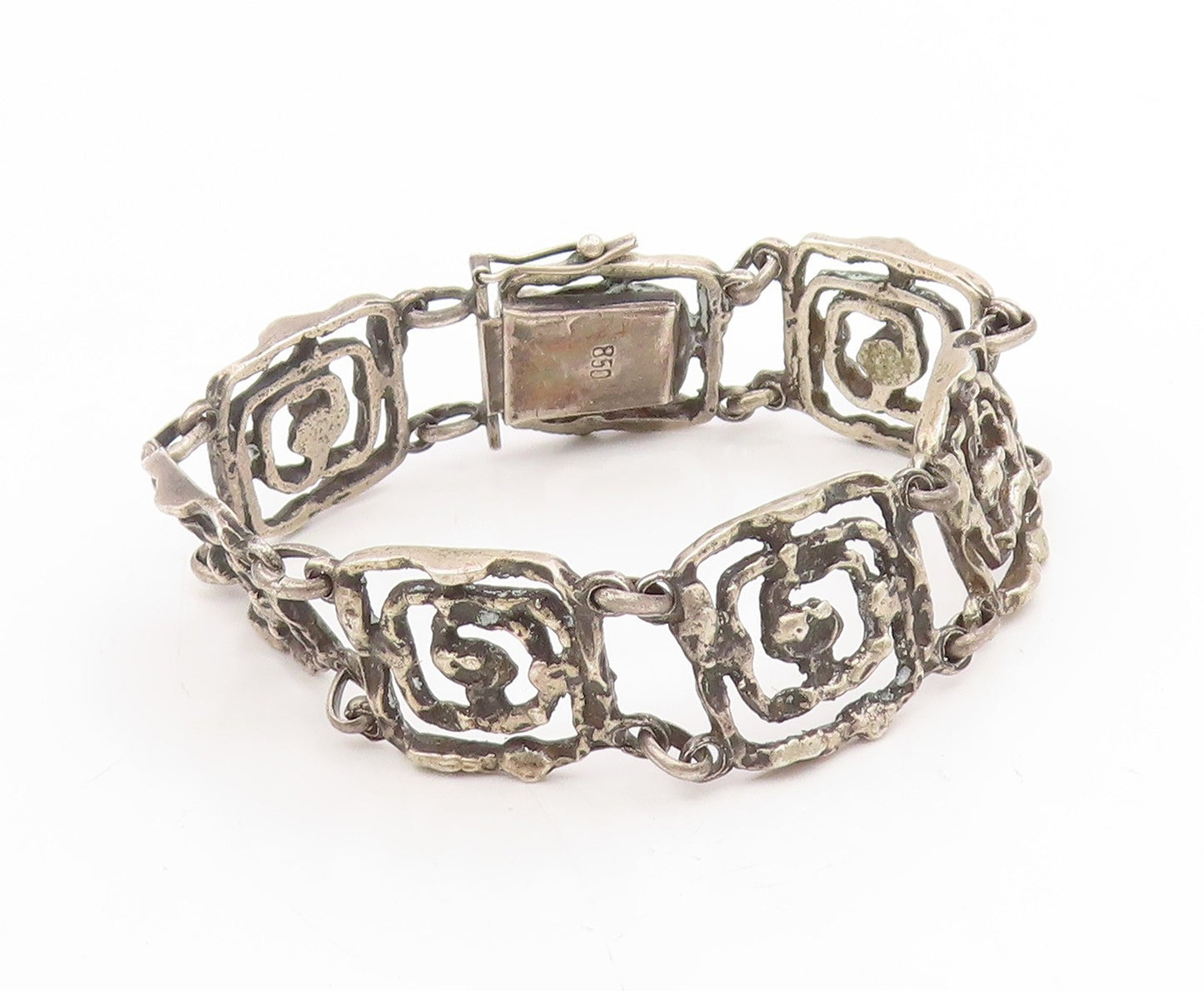 925 Sterling Silver Vintage Bracelet EUROPE Brutalist Design Panel Link  BT11737