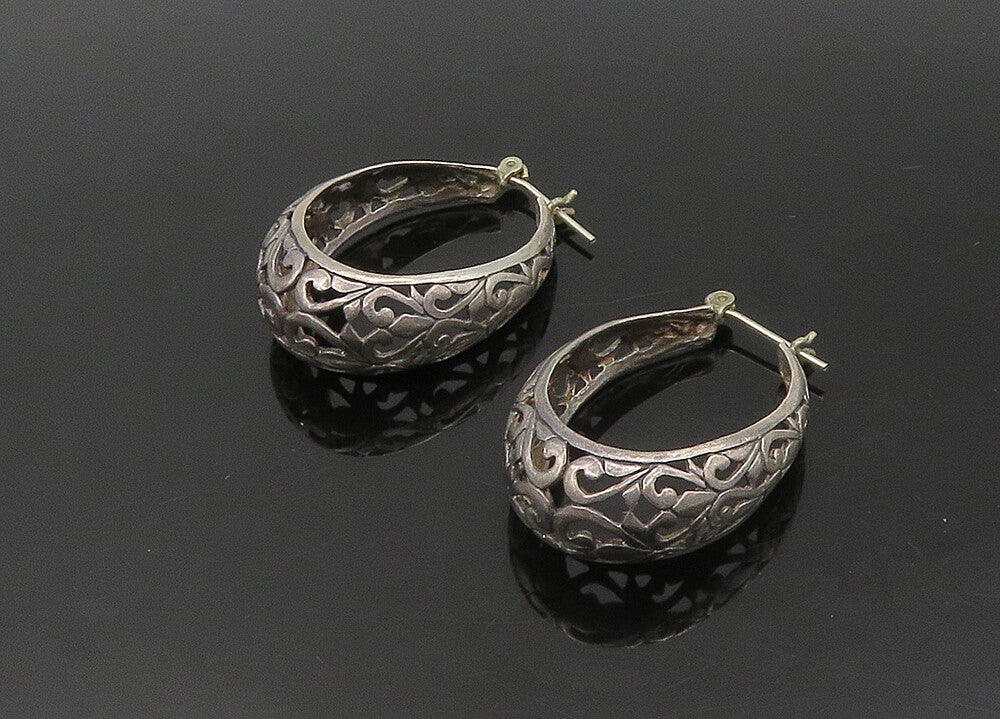925 Sterling Silver  Vintage Dark Tone Swirl Vine Hoop Earrings  EG11272