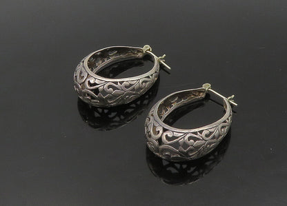 925 Sterling Silver  Vintage Dark Tone Swirl Vine Hoop Earrings  EG11272