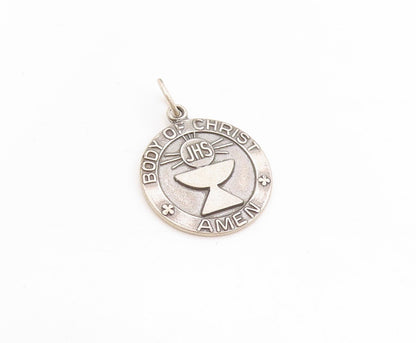 925 Sterling Silver Vintage Pendant Body Of Christ JHS Communion Medal  PT25117