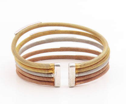 925 Sterling Silver Vintage Bracelet CZ Multi Tone Flex Coiled Cuff  BT11835