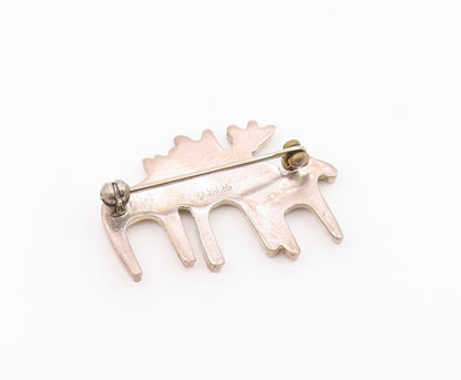 MEXICO 925 Sterling Silver  Vintage Dark Tone Triple Moose Brooch Pin  BP5005