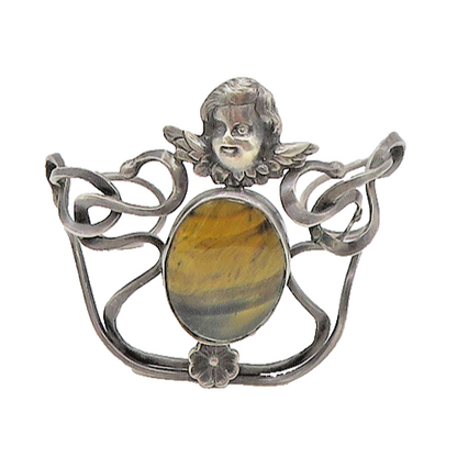 925 Sterling Silver Vintage Victorian Tiger's Eye Artistic Cuff Bracelet  BT6642