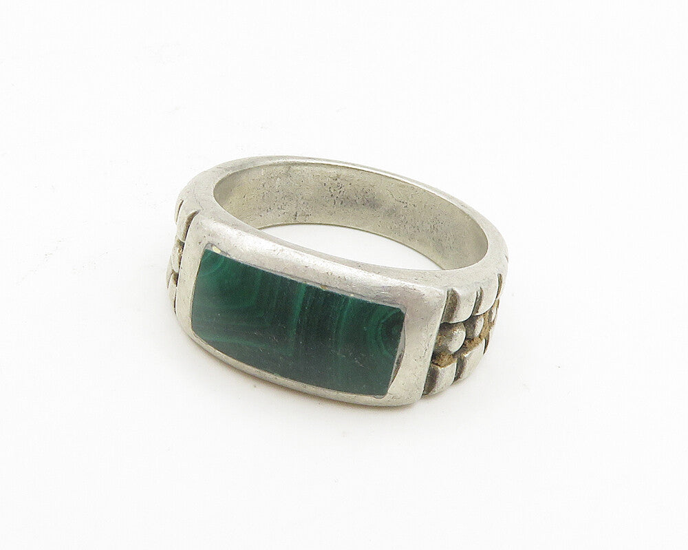 925 Sterling Silver Vintage Inlaid Malachite Band Ring Sz 7 RG18567